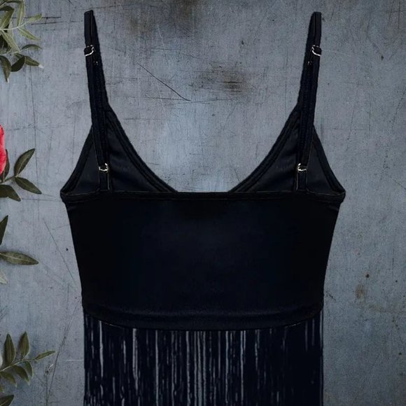 Tassel Fringes Cami Crop Top black M - Picture 5 of 9